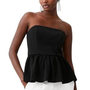 French Connection Black Peplum Strapless Top Blouse